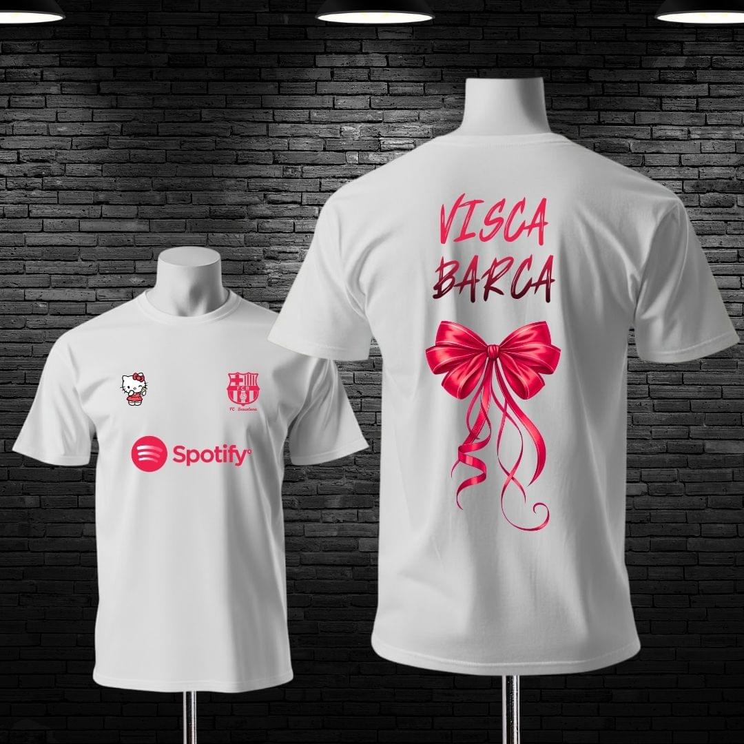 Barcelona Visca Barca With Hello Kitty Custom Printed Cotton T-shirt For Women's.